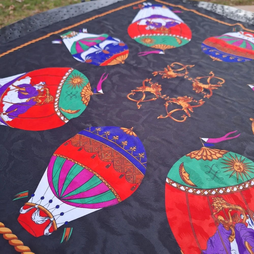 Hot Air Balloon Scarf Vintage Large Bright Colors Wrap Silky Classic Retro - Picture 14 of 16